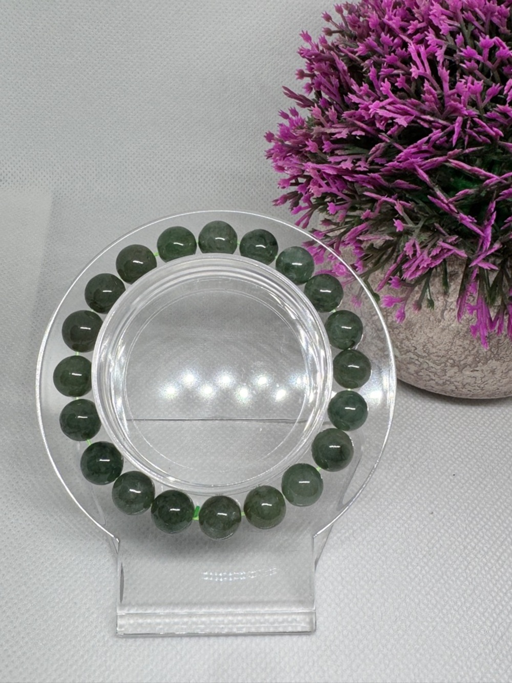 Certified Natural Burmese Grade A Jadeite Jade Bead Bracelet, 9.7mm, Green